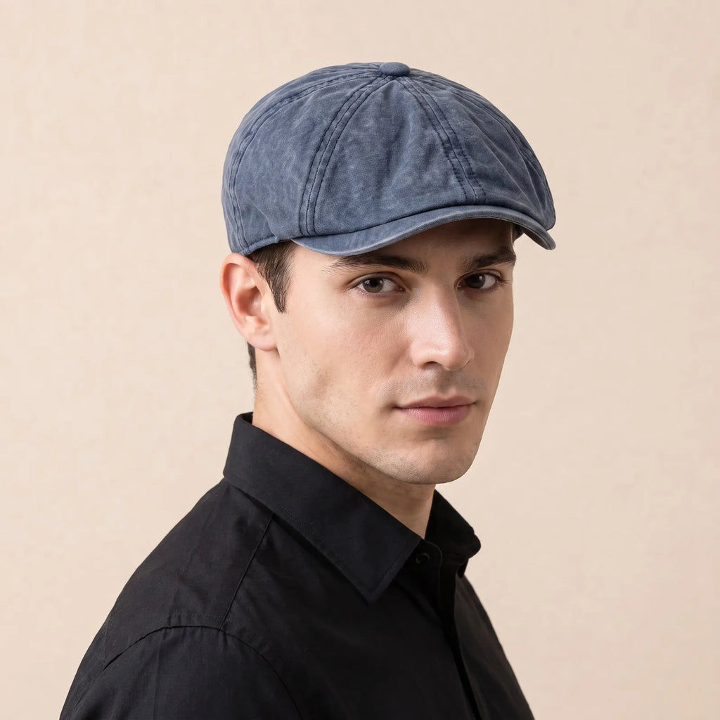 Béret Casquette Plate Coton Vintage, porté