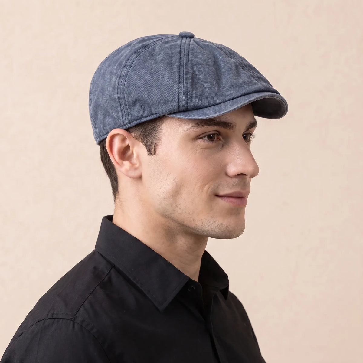 Béret Casquette Plate Coton Vintage, vue de trois-quarts