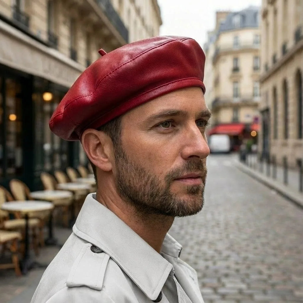 Béret Militaire Cuir, porté