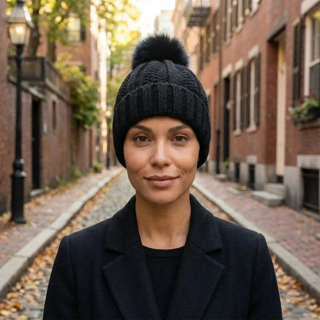 Bonnet Brodée à Pompon, vue de trois-quarts