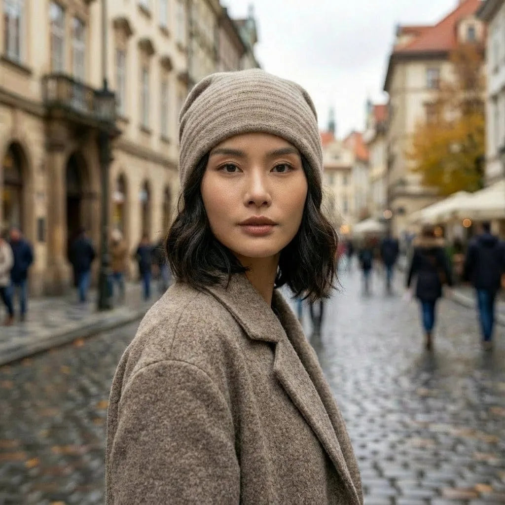 Bonnet Cachemire Femme, vue de trois-quarts
