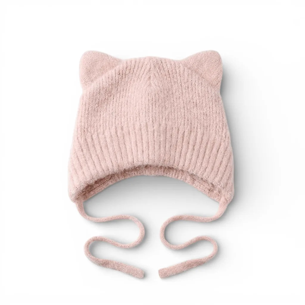 Bonnet en Laine Cache-Oreilles — coloris rose