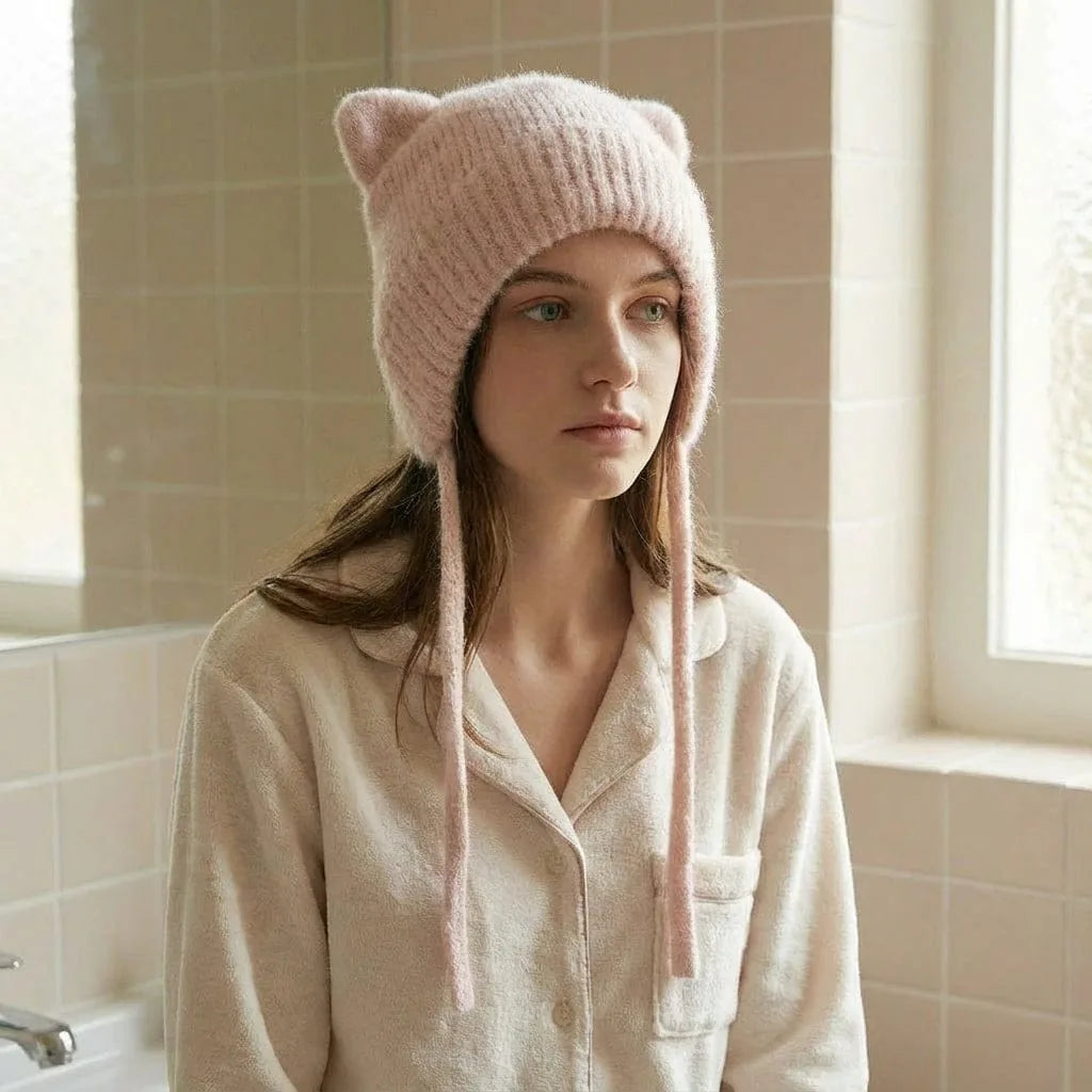 Bonnet en Laine Cache-Oreilles, vue de trois-quarts