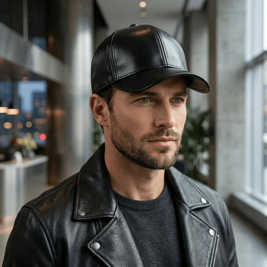 Casquette Baseball Cuir Homme, porté