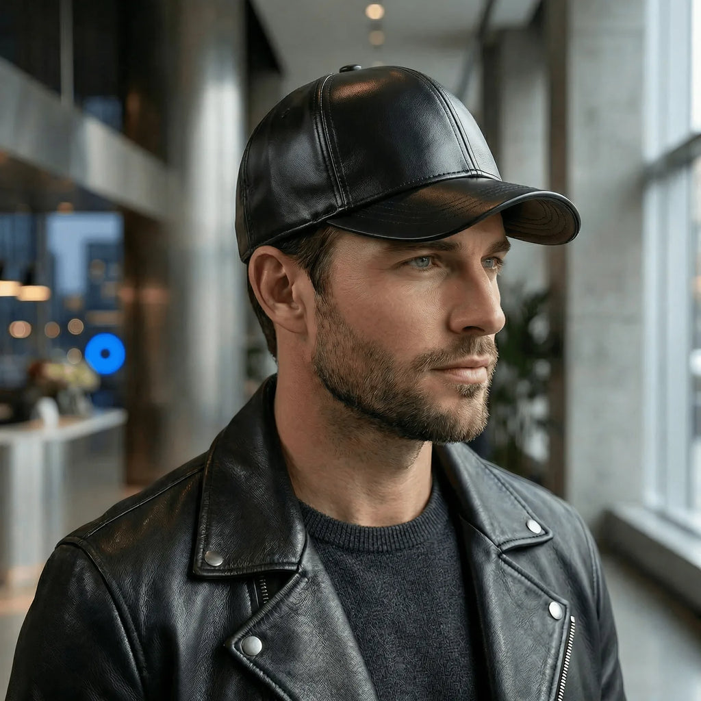 Casquette Baseball Cuir Homme, vue de trois-quarts