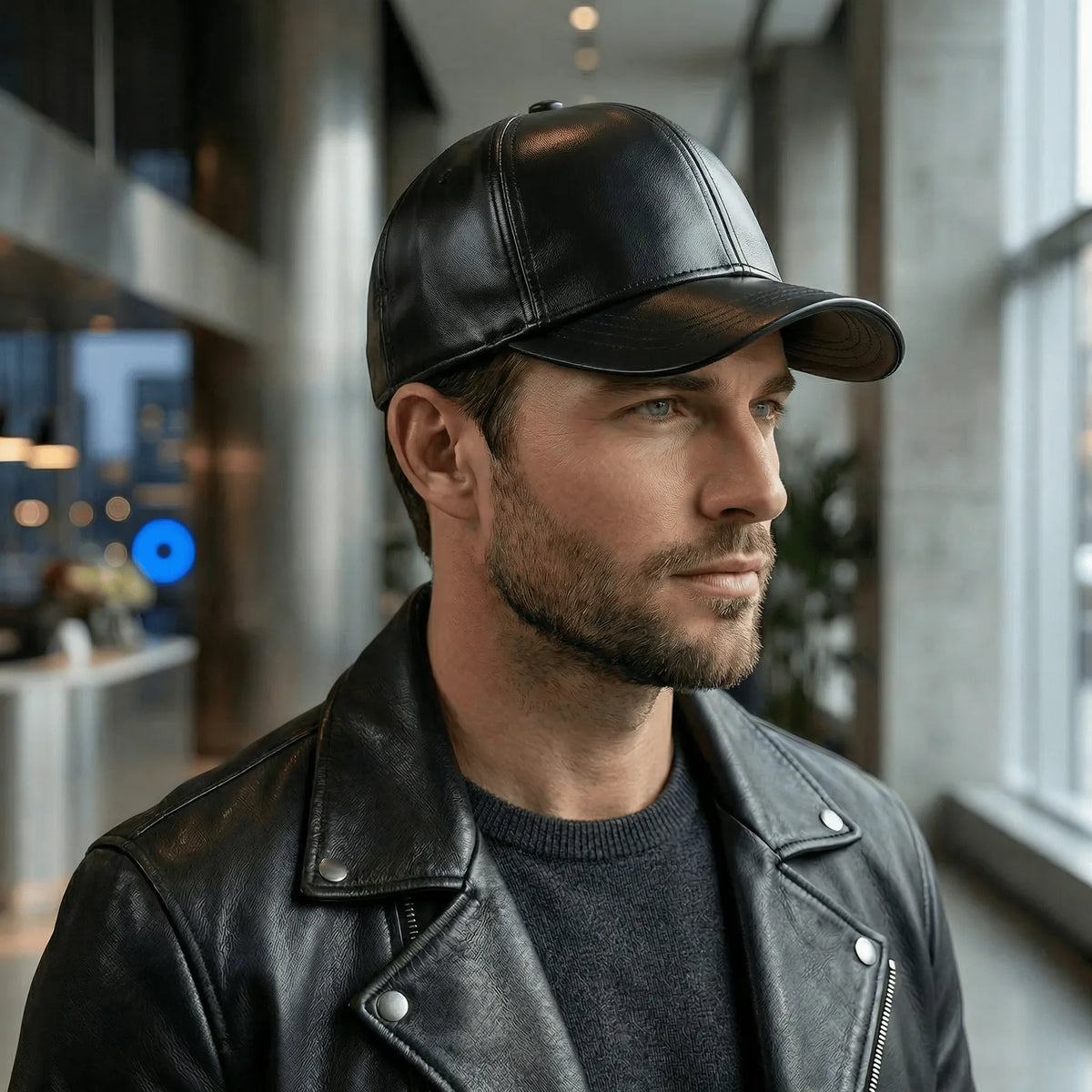 Casquette Baseball Cuir Homme, vue de trois-quarts