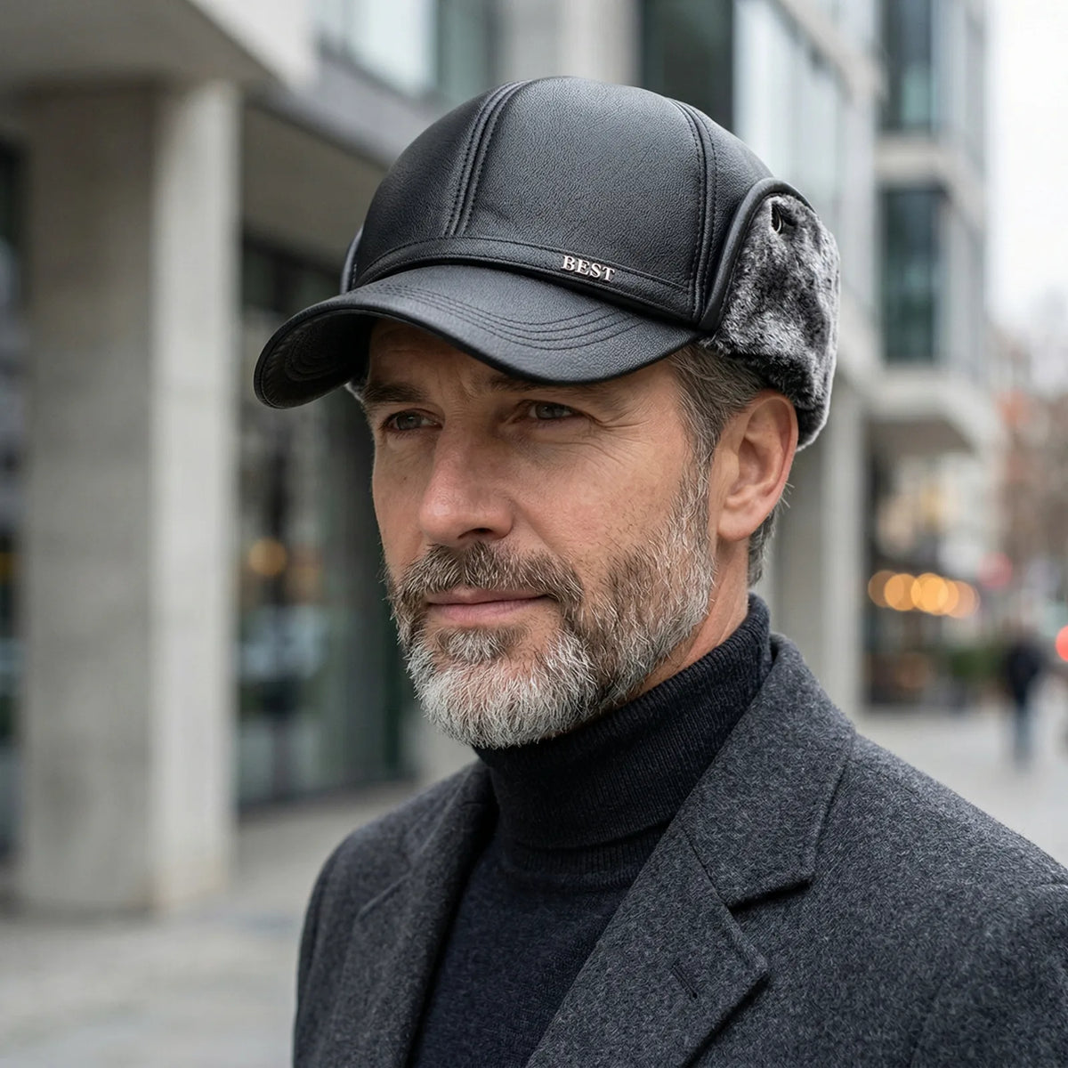 Casquette Cuir Hiver Homme, porté