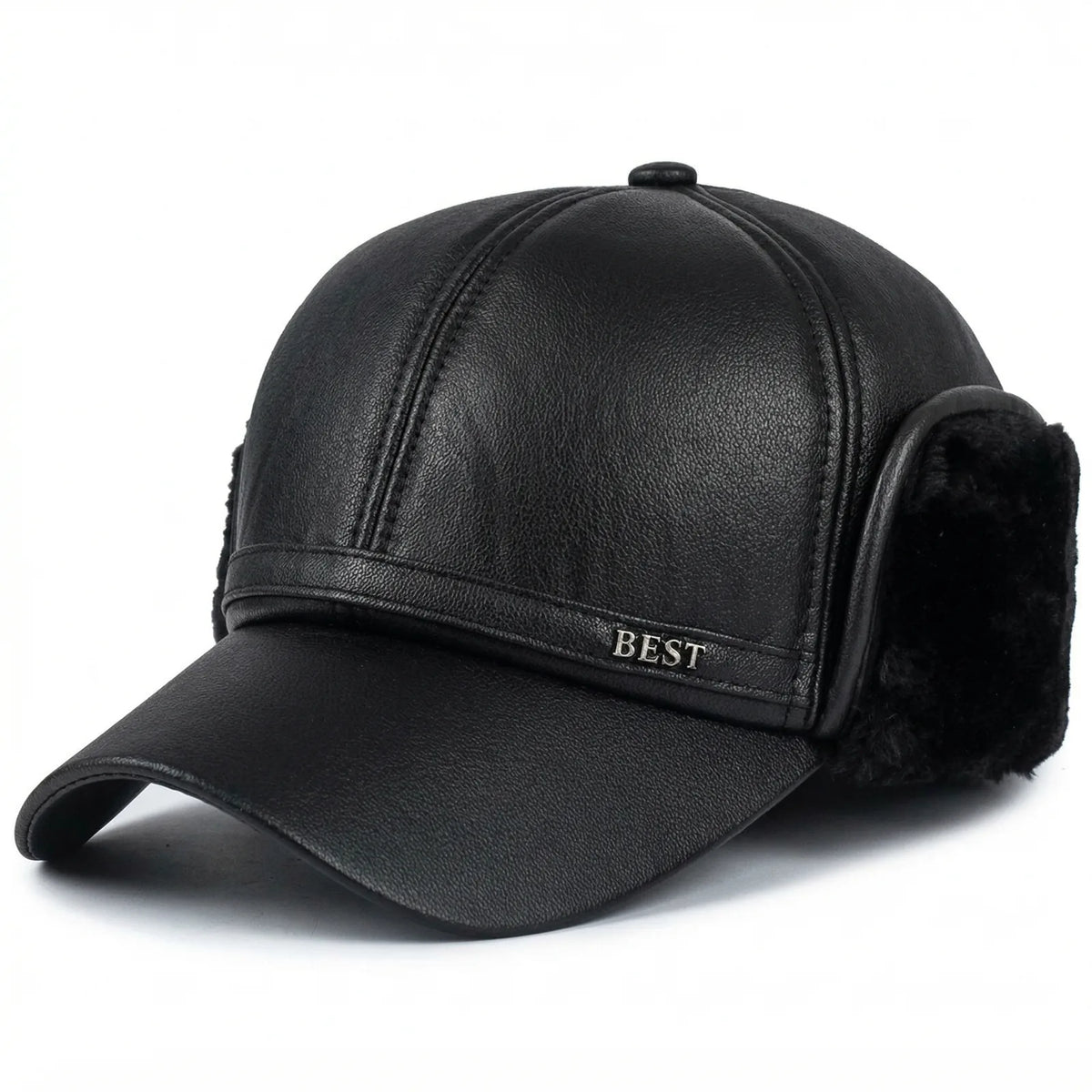 Casquette Cuir Hiver Homme — coloris noir