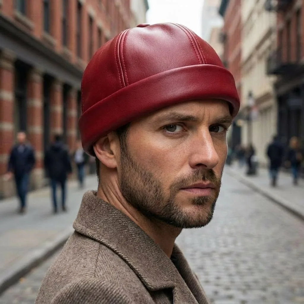 Casquette Sans Visière Cuir, porté
