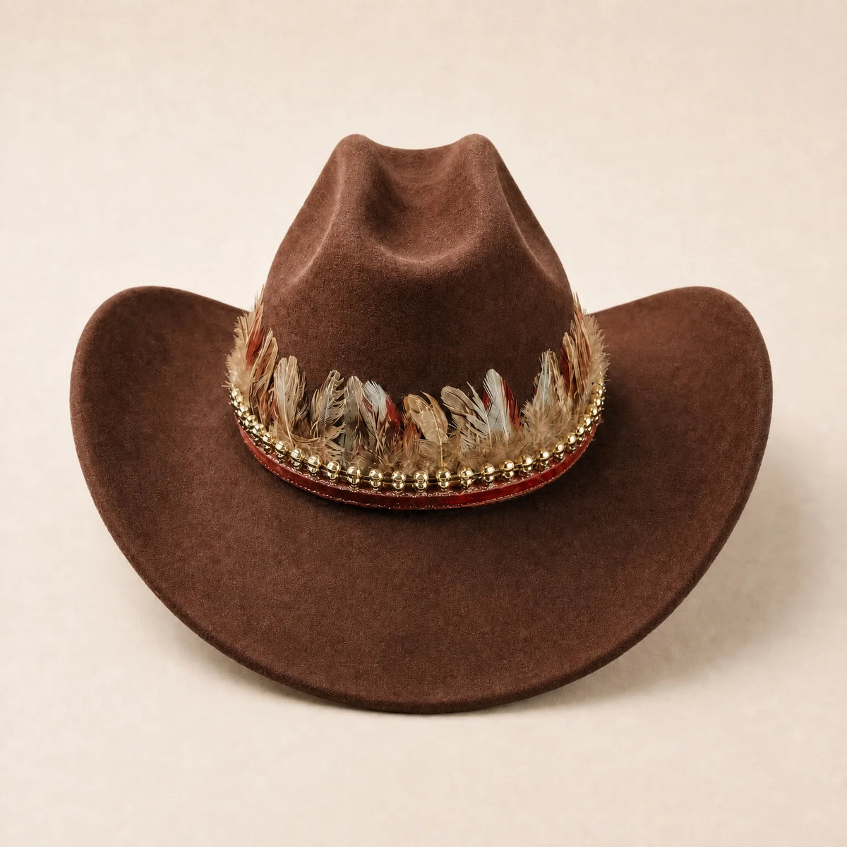 Chapeau de Cowboy avec Plume — coloris brun