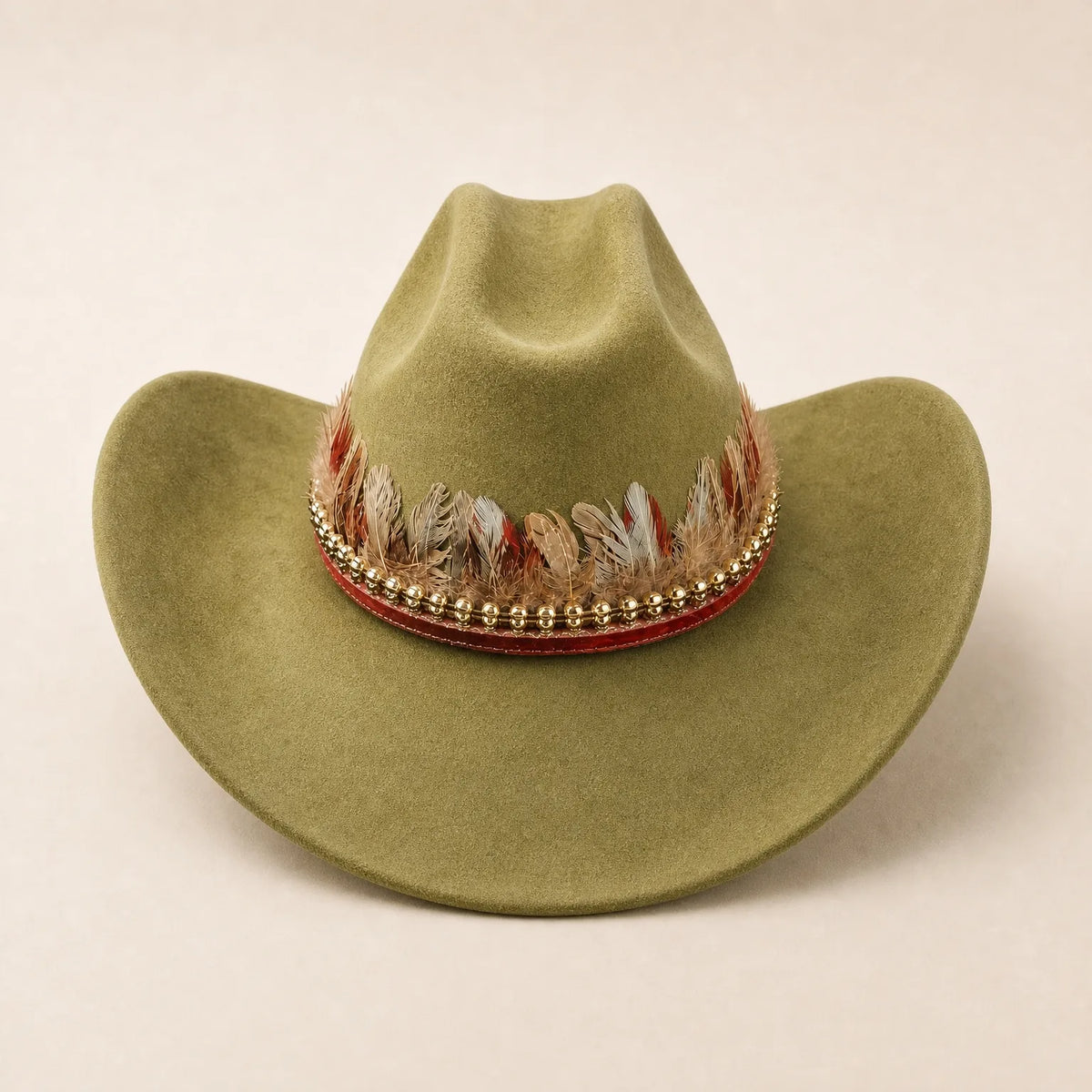 Chapeau de Cowboy avec Plume — coloris vert
