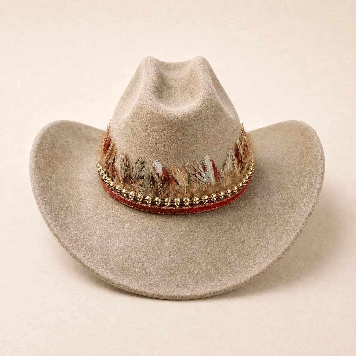 Chapeau de Cowboy avec Plume — coloris beige