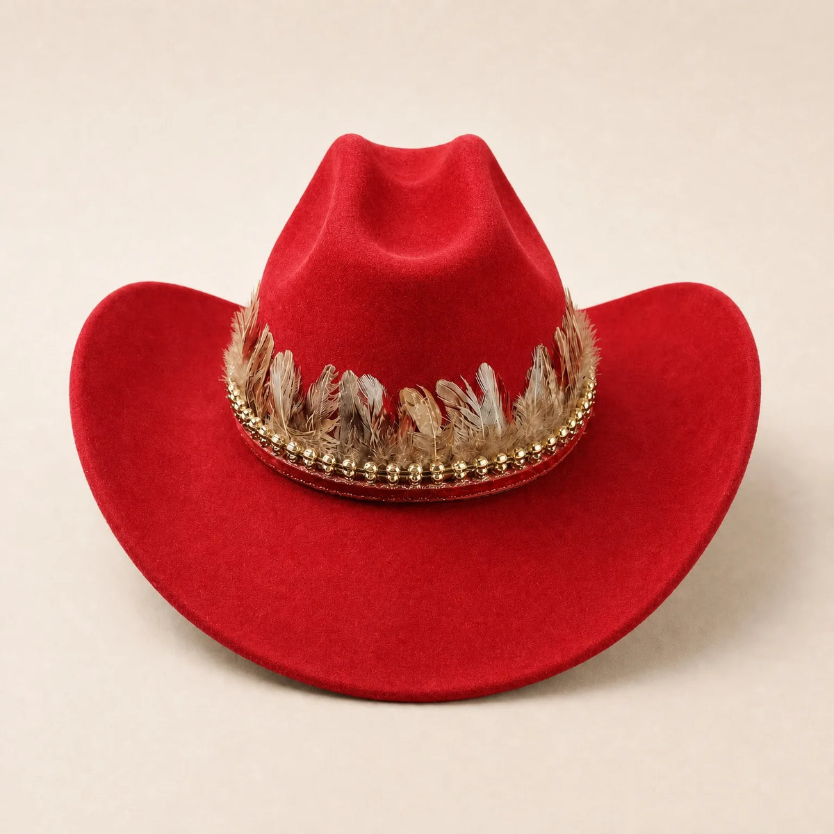 Chapeau de Cowboy avec Plume — coloris rouge