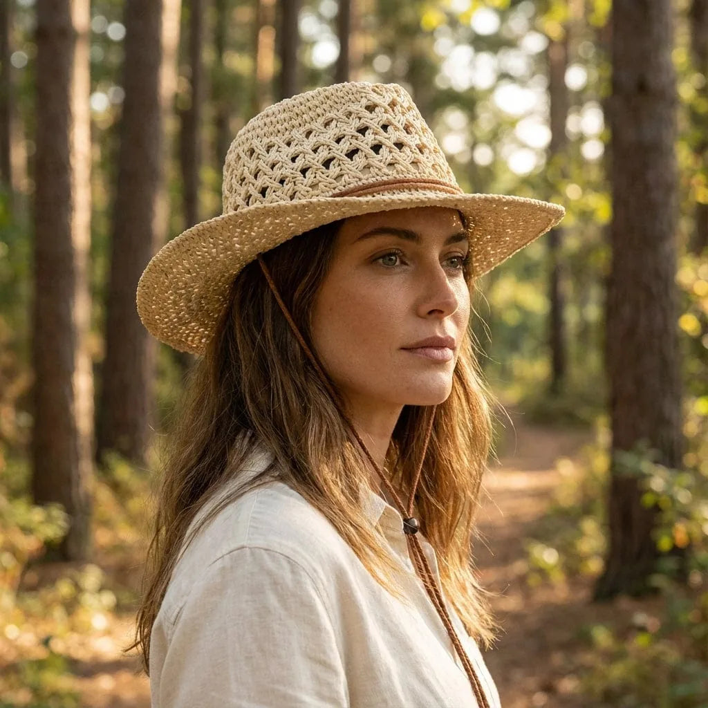 Chapeau de paille Cowboy Femme, porté