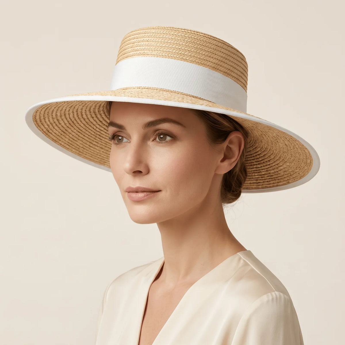 Chapeau de paille Élégant Femme, porté