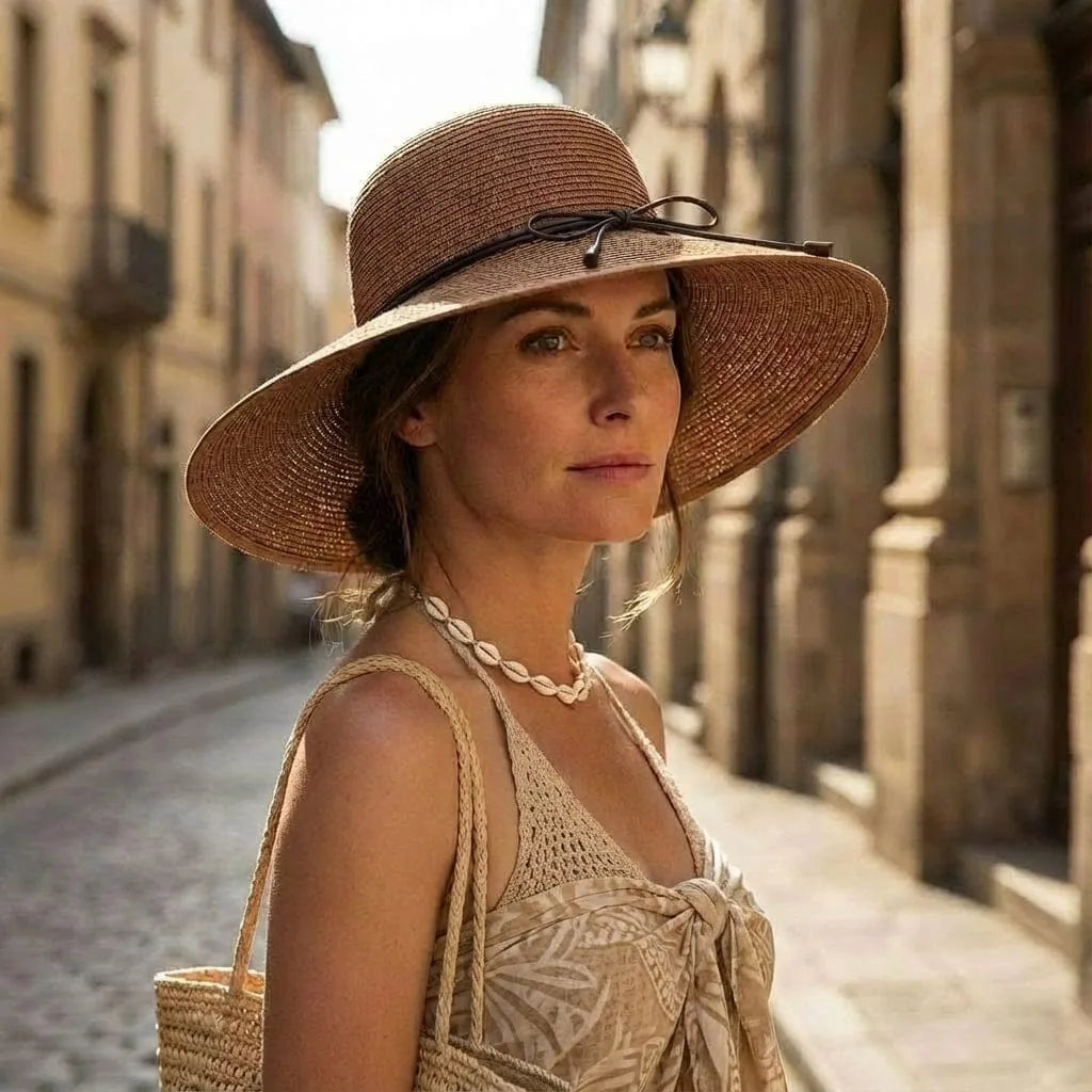 Chapeau de paille Femme Plage, porté