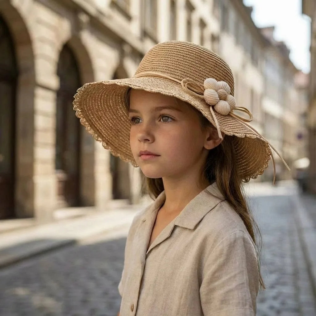 Chapeau de paille Fleur, porté