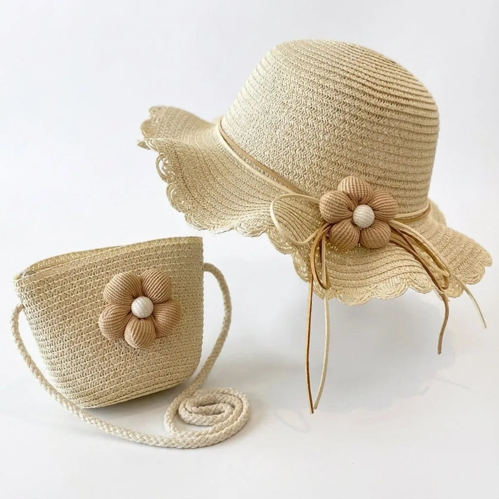 Chapeau de paille Fleur — coloris beige
