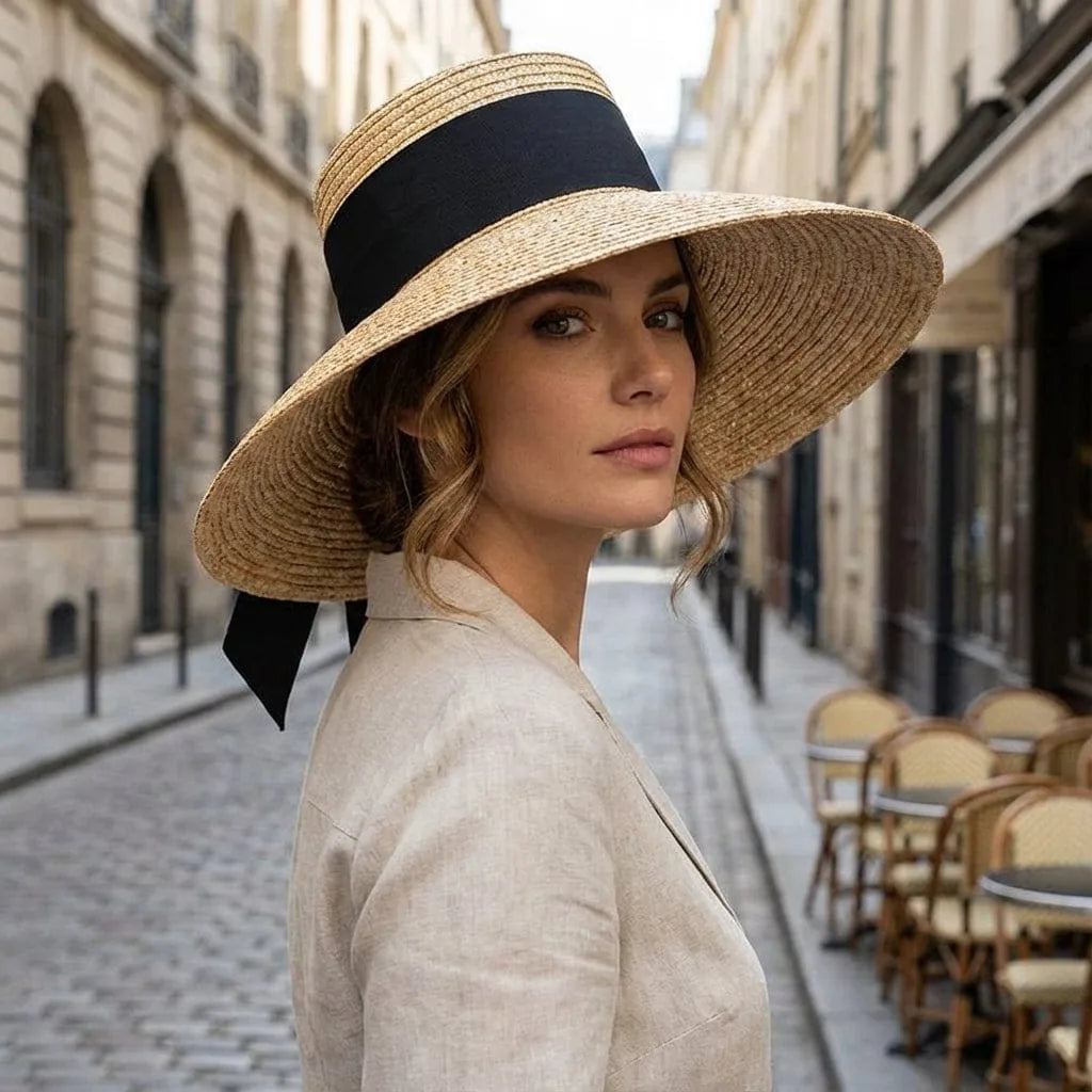 Chapeau de paille Grand, porté