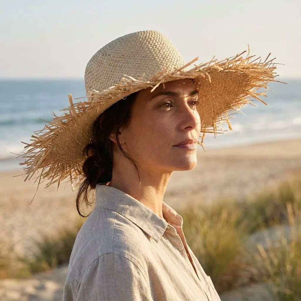 Chapeau de paille Raphia, porté