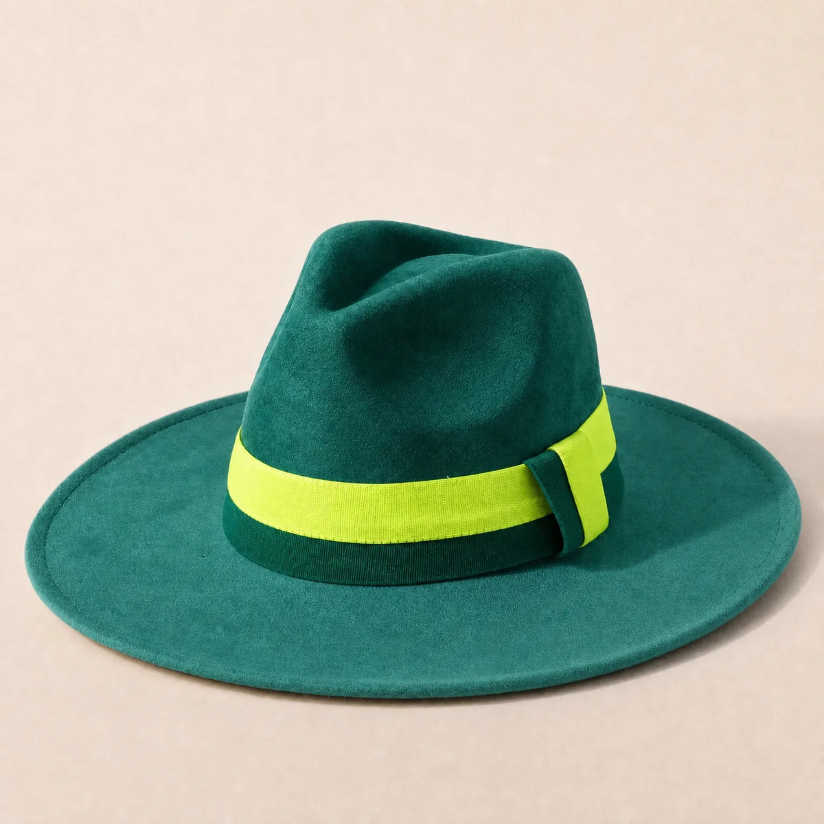 Chapeau Fedora Feutre Large Bord — coloris vert
