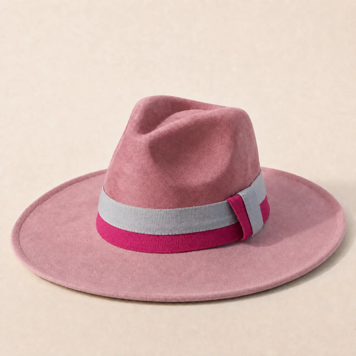 Chapeau Fedora Feutre Large Bord — coloris rose
