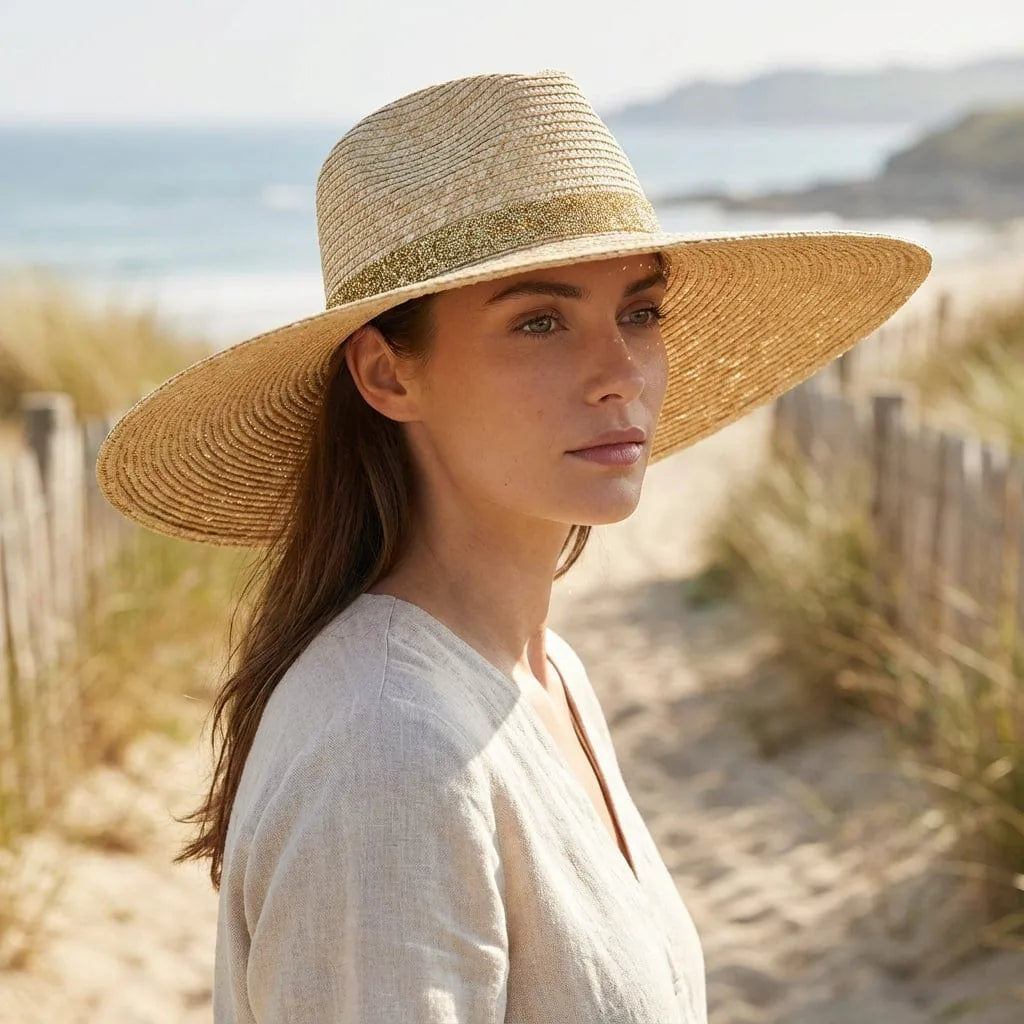 Chapeau Panama Bord Large, porté
