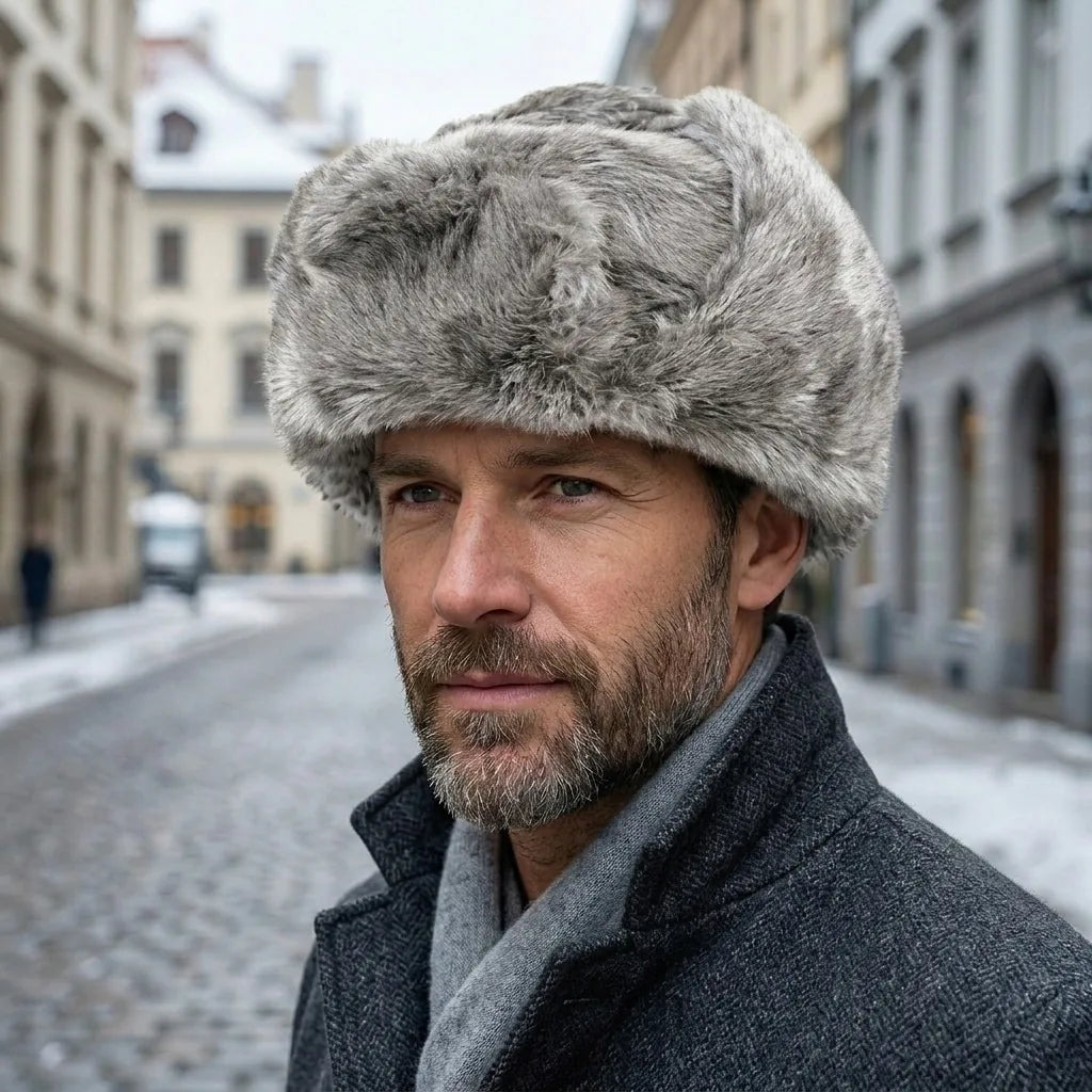 Chapeau Russe Fourrure Homme, porté