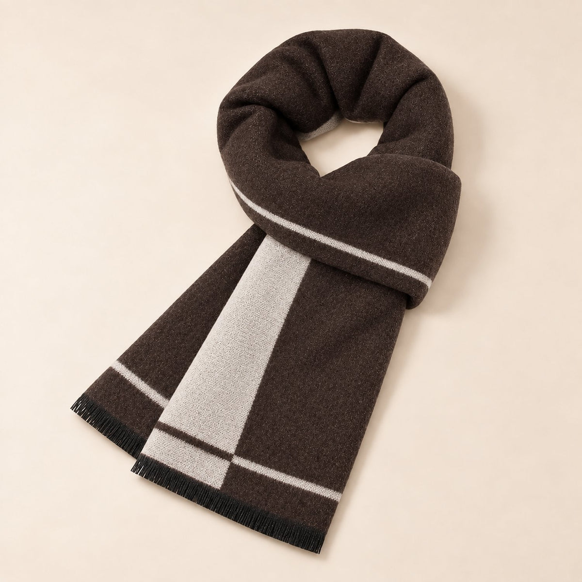 Écharpe Homme Hiver — coloris chocolat bande crème